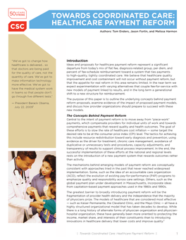 CSC Towards Coordinated Care: Healthcare Payment Reform