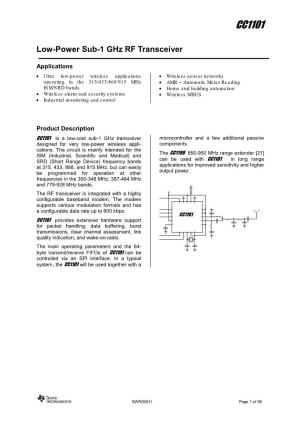 CC1101 Low-Power Sub-1 Ghz RF Transceiver Datasheet (Rev. I)