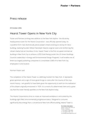Press Release Hearst Tower Opens in New York City