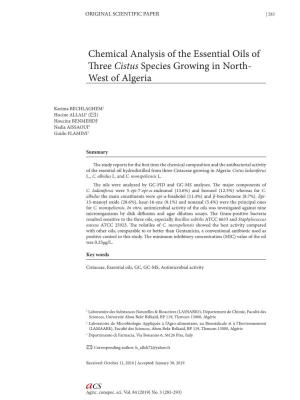 Chemical Analysis of the Essential Oils of Three Cistus Species Growing in North-West of Algeria | 285