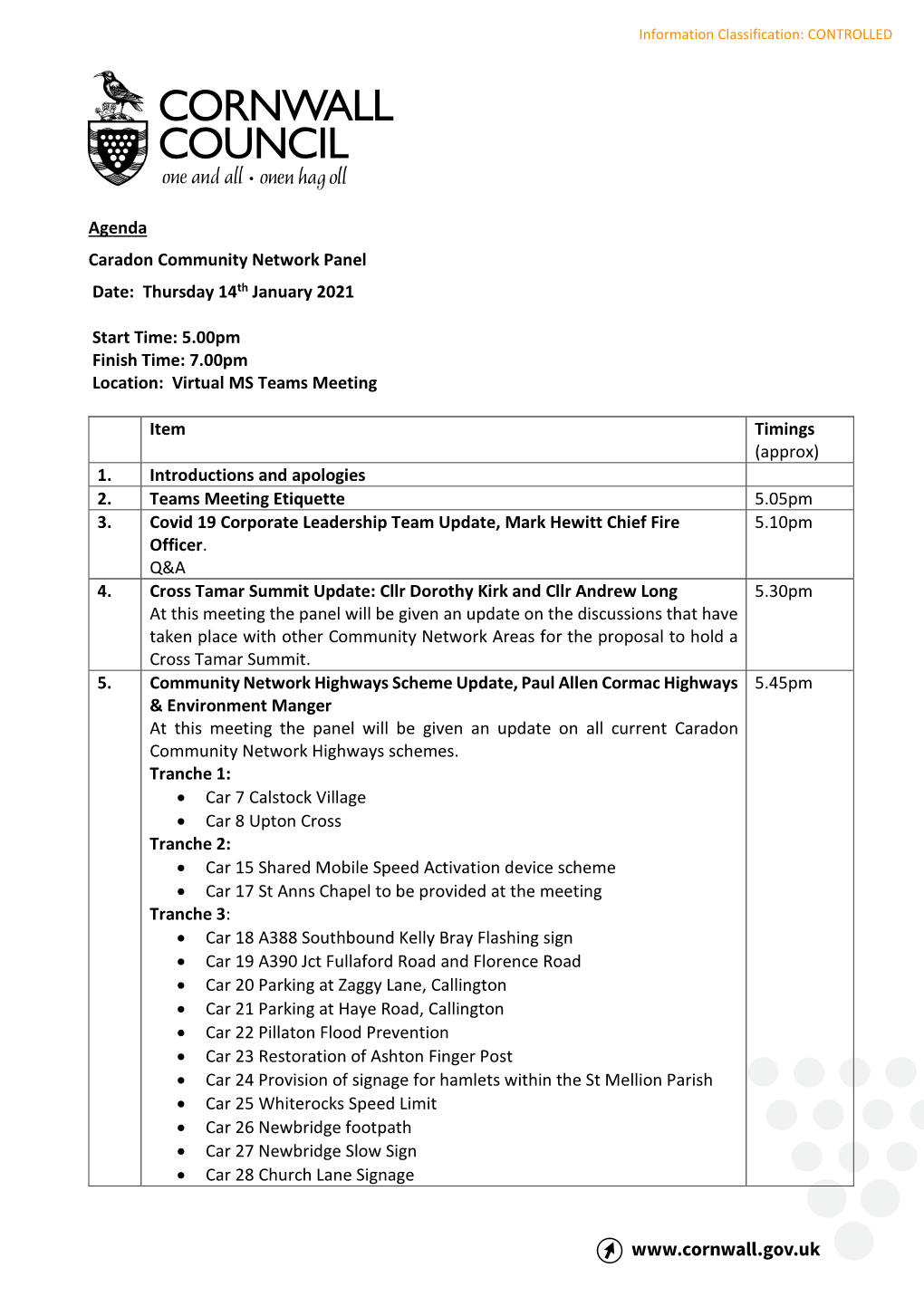 Caradon CNP Meeting Agenda 14 January 2021