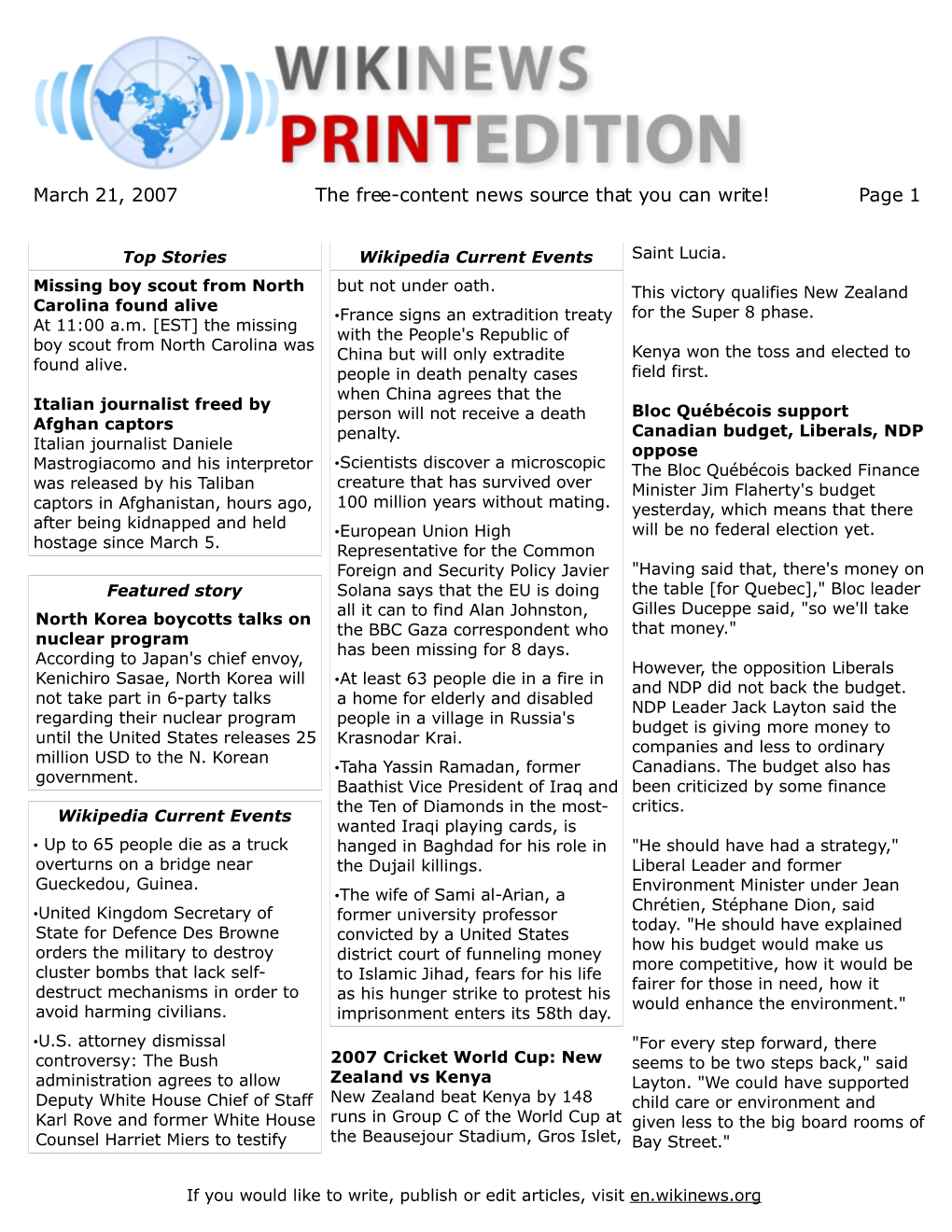 March 21, 2007 the Free-Content News Source That You Can Write! Page 1