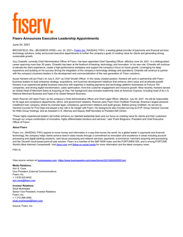 Fiserv Announces Executive Leadership Appointments