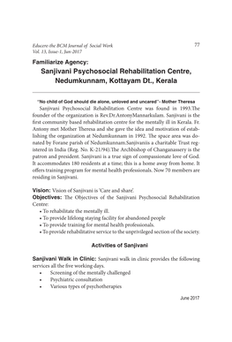 Sanjivani Psychosocial Rehabilitation Centre, Nedumkunnam, Kottayam Dt., Kerala
