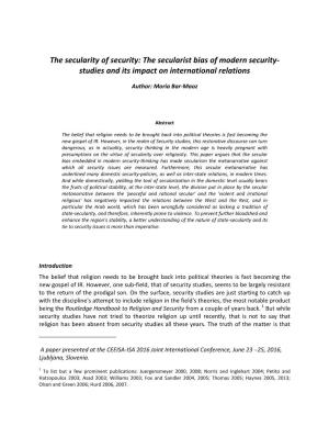 The Secularist Bias of Modern Security- Studies and Its Impact on International Relations
