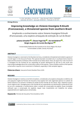Improving Knowledge on Viviania Linostigma R.Knuth (Francoaceae), a Threatened Species from Southern Brazil