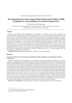 Developmental Rates of the Lappet Moth Streblote Panda Hübner [1820] (Lepidoptera: Lasiocampidae) at Constant Temperatures