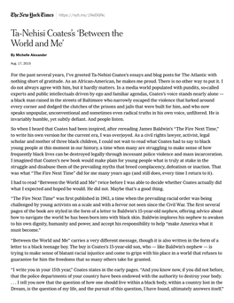 Ta-Nehisi Coatesʼs ʻbetween the World and Meʼ