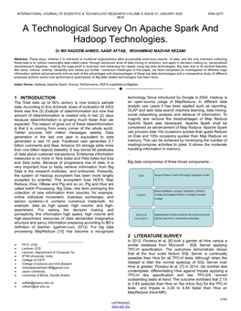 A Technological Survey on Apache Spark and Hadoop Technologies