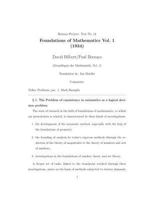 Foundations of Mathematics Vol. 1 (1934) David Hilbert/Paul Bernays