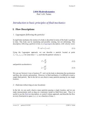 Introduction to Basic Principles of Fluid Mechanics