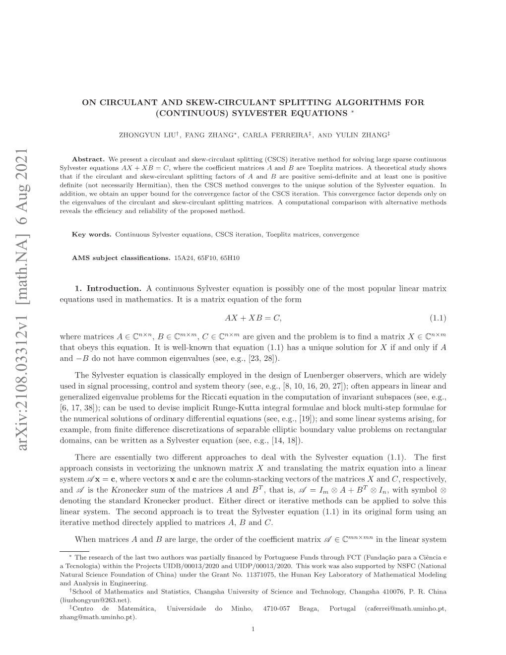 Arxiv:2108.03312V1 [Math.NA] 6 Aug 2021 Zhang@Math.Uminho.Pt)