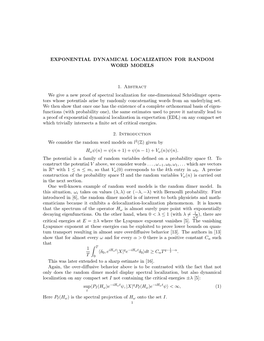 Exponential Dynamical Localization for Random Word Models