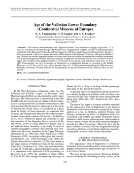 Age of the Vallesian Lower Boundary (Continental Miocene of Europe) E
