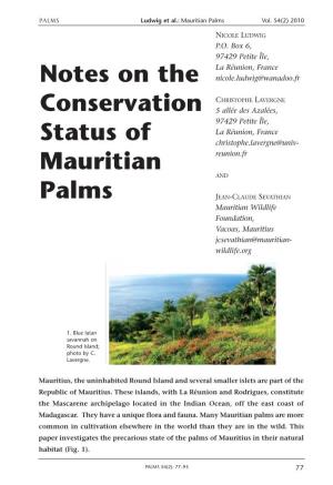 Notes on the Conservation Status of Mauritian Palms