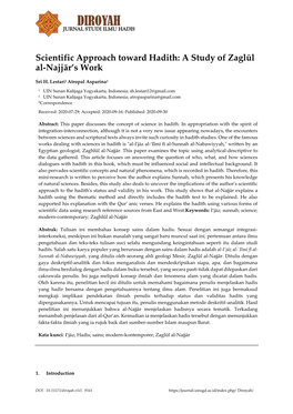 Scientific Approach Toward Hadith: a Study of Zaglūl Al-Najjār’S Work