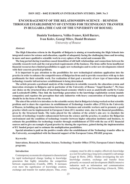 Business Through Establishment of Centers for Technology Transfer in Bulgaria (The Case of the University of Rousse)