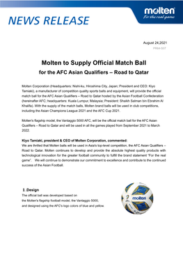 Molten to Supply Official Match Ball for the AFC Asian Qualifiers – Road to Qatar