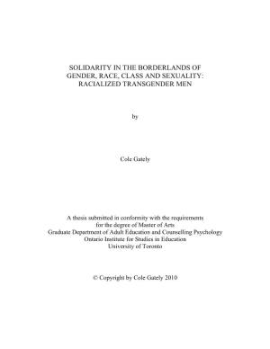 Solidarity in the Borderlands of Gender, Race, Class and Sexuality: Racialized Transgender Men