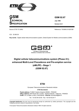 GSM 02.67 TECHNICAL July 1996 SPECIFICATION Version 5.0.1