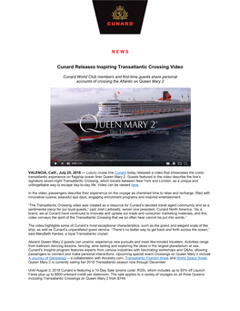 Cunard Releases Inspiring Transatlantic Crossing Video