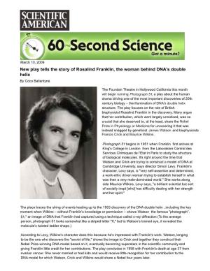 New Play Tells the Story of Rosalind Franklin, the Woman Behind DNA's Double Helix by Coco Ballantyne
