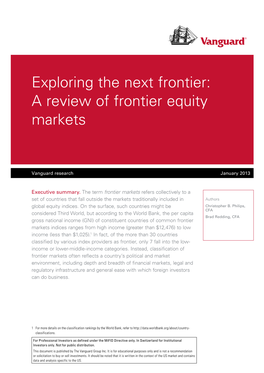 Exploring the Next Frontier: a Review of Frontier Equity Markets