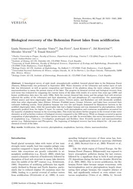 Biological Recovery of the Bohemian Forest Lakes from Acidification