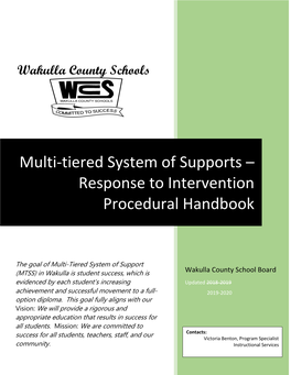 Multi-Tiered System of Supports – Response to Intervention Procedural Handbook