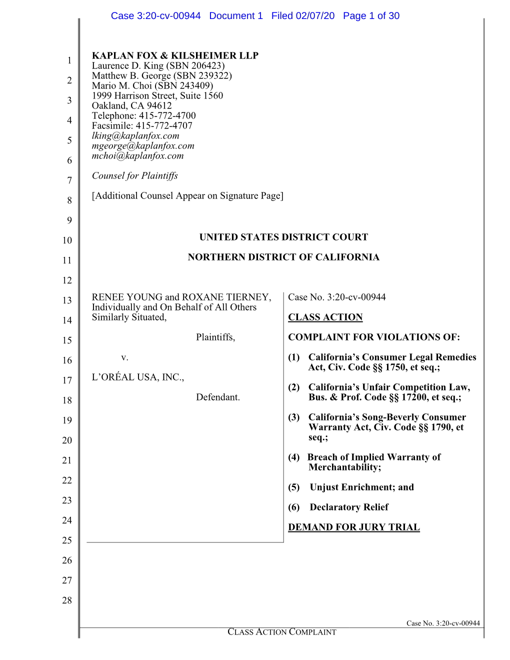 Case 3:20-Cv-00944 Document 1 Filed 02/07/20 Page 1 of 30