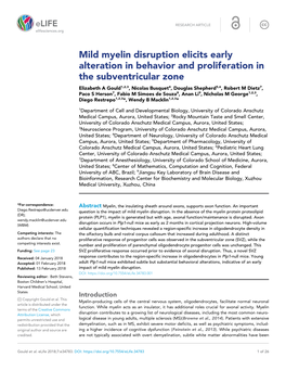 Mild Myelin Disruption Elicits Early Alteration in Behavior And