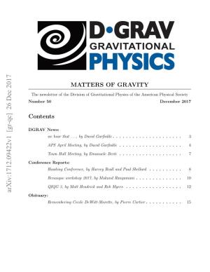 Matters of Gravity, the Newsletter of the Division of Gravitational Physics of the American Physical Society, Volume 50, December 2017