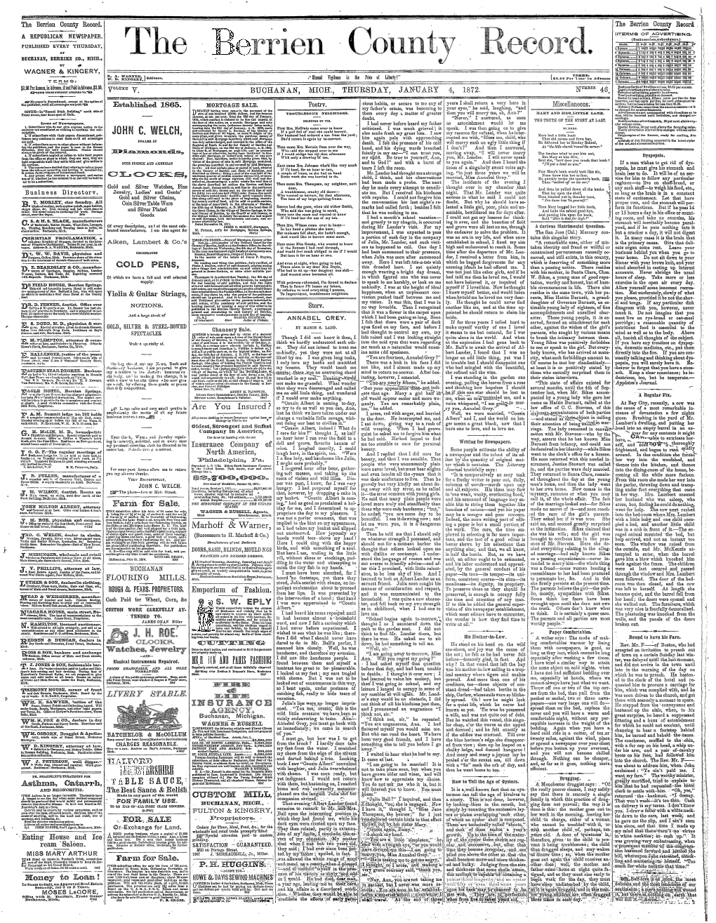 BUCHANAN, MICH'., THURSDAY, JANUARY 4, 1872. Established 18