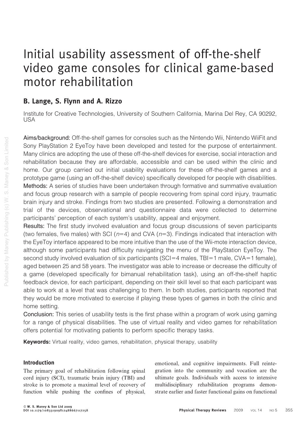 Initial Usability Assessment of Off-The-Shelf Video Game Consoles for Clinical Game-Based Motor Rehabilitation