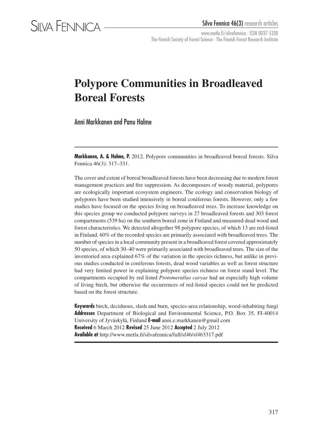 Polypore Communities in Broadleaved Boreal Forests