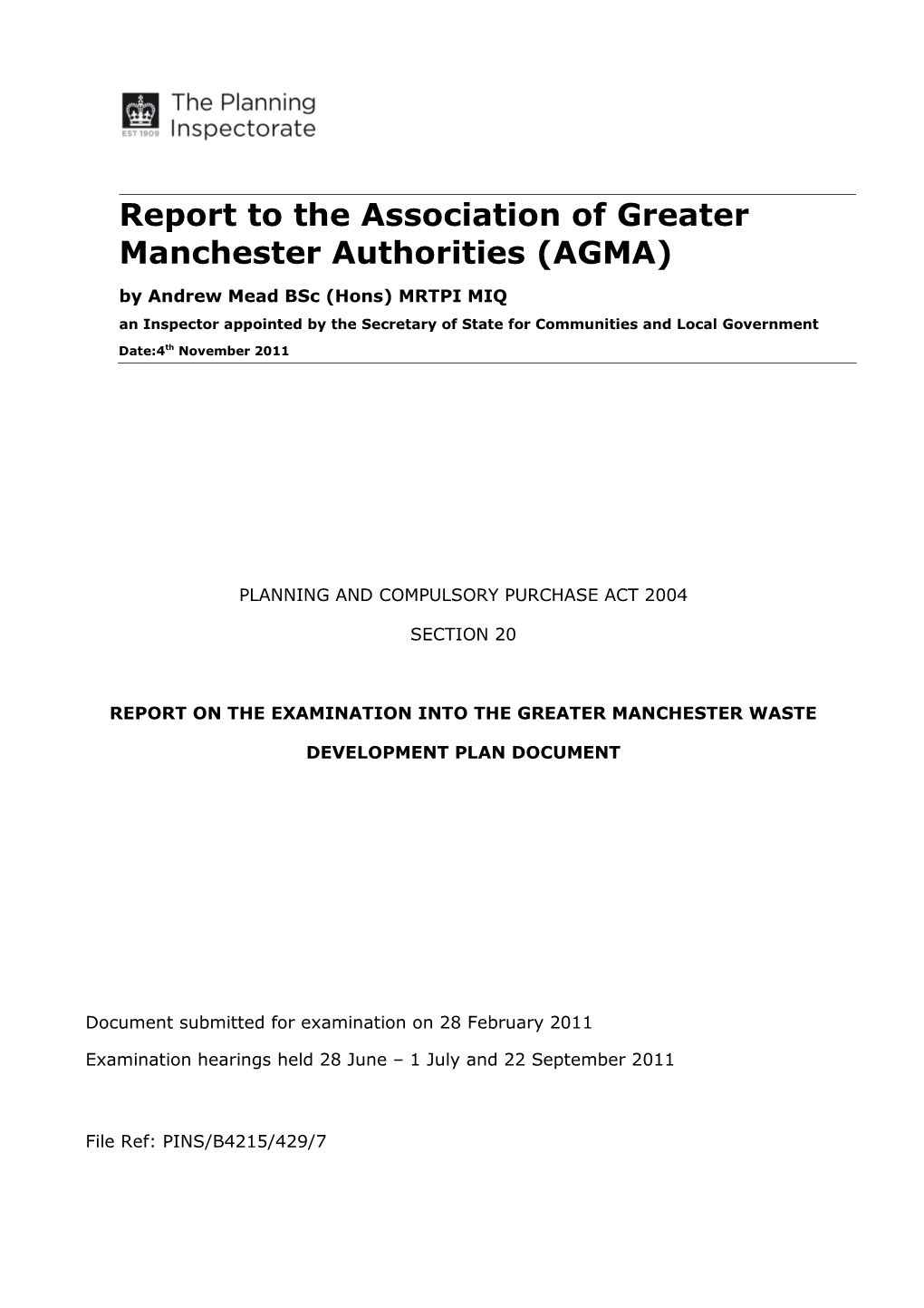 Report to the Association of Greater Manchester Authorities (AGMA)