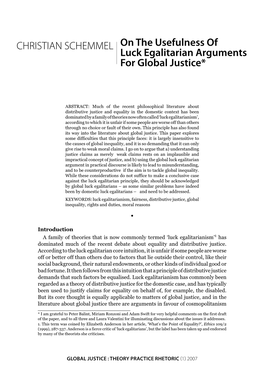 CHRISTIAN SCHEMMEL on the Usefulness of Luck Egalitarian Arguments for Global Justice*