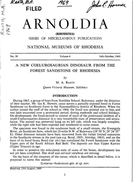 A New Coelurosaurian Dinosaur from the Forest Sandstone of Rhodesia. Arnoldia, 4(28
