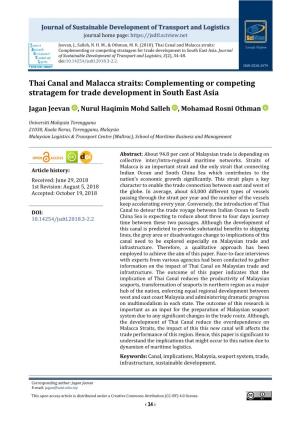 Thai Canal and Malacca Straits: Scientific Platform Complementing Or Competing Stratagem for Trade Development in South East Asia