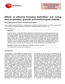 Effects of Effective Microbes Biofertilizer and Curing Time on Powdery, Granular and Vermicompost Maturity