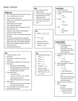 Geometry 1-2 'Big Picture' Angles Area and Perimeter • Degrees, Whole Circle = 360 Deg