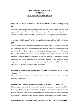 MOSTRA JOAN CRAWFORD SINOPSES 13 De Março a 2 De Abril De 2020 O Cavalheiro Pirata, De William A. Wellman (The Boob, EUA, 1926)