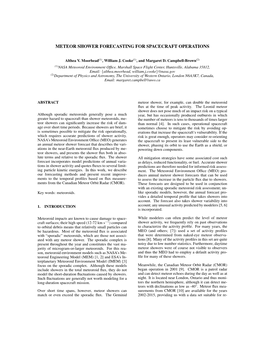 Meteor Shower Forecasting for Spacecraft Operations