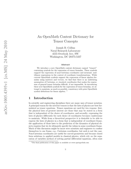 An Openmath Content Dictionary for Tensor Concepts