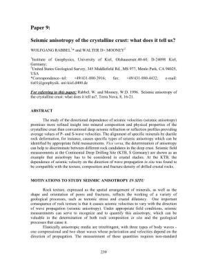 Paper 9: Seismic Anisotropy of the Crystalline Crust: What Does It Tell