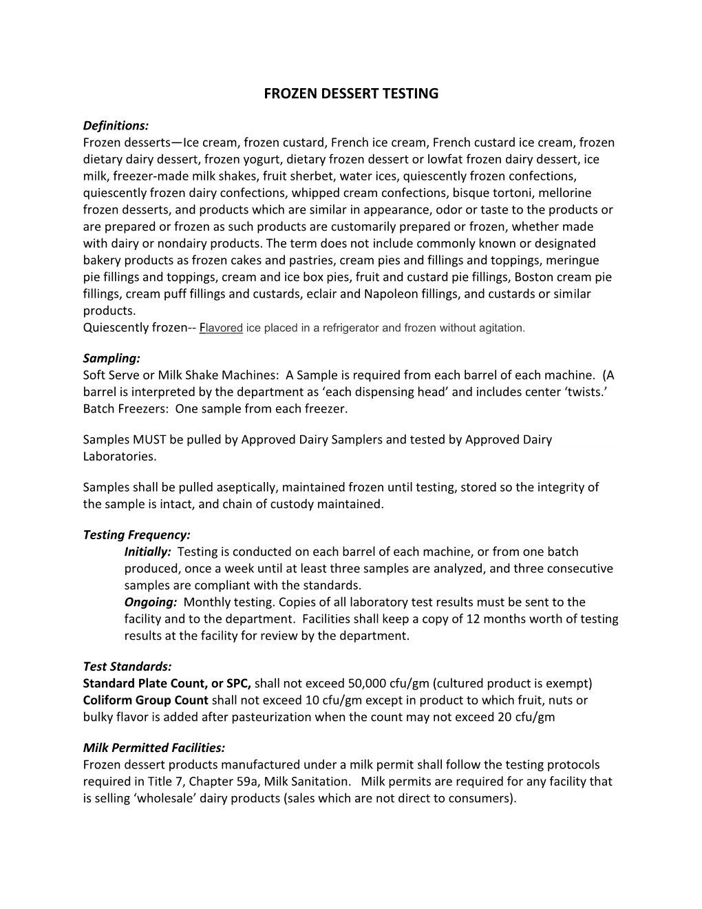 Frozen Dessert Testing Fact Sheet