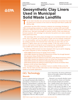 Geosynthetic Clay Liners Used in Municipal Solid Waste Landfills