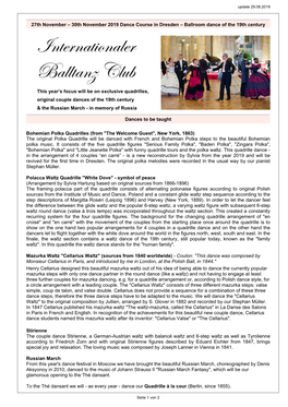 30Th November 2019 Dance Course in Dresden – Ballroom Dance of the 19Th Century