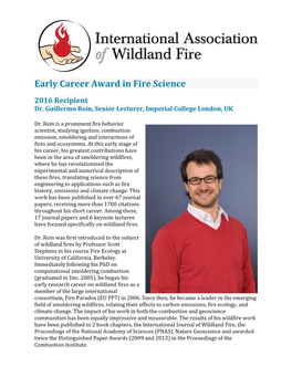 Early Career Award in Fire Science