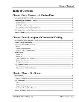 Table of Contents Table of Contents Chapter One – Commercial Kitchen Fires COMMERCIAL KITCHEN FIRES